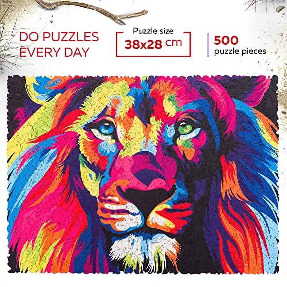 WOOSAIC Wooden Jigsaw Puzzle Hologram Lion 500 Pieces