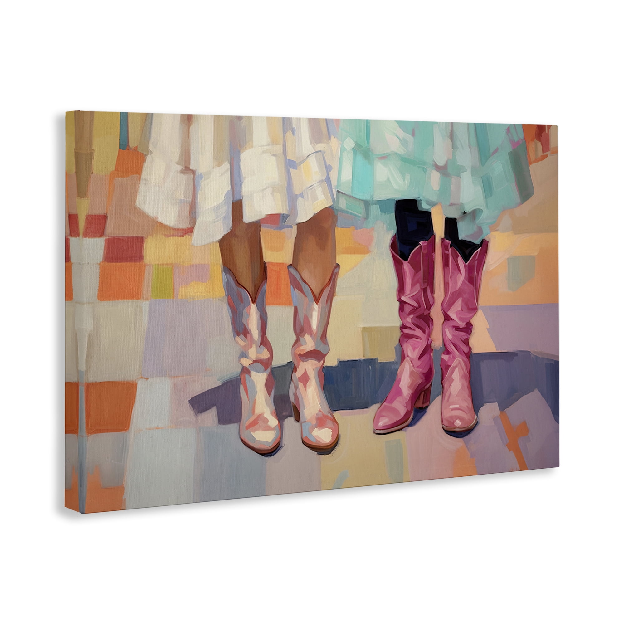 Stupell Industries Girls in Cowboy Boots People Painting Wrapped Canvas Art Print Wall Art, 24 x 16