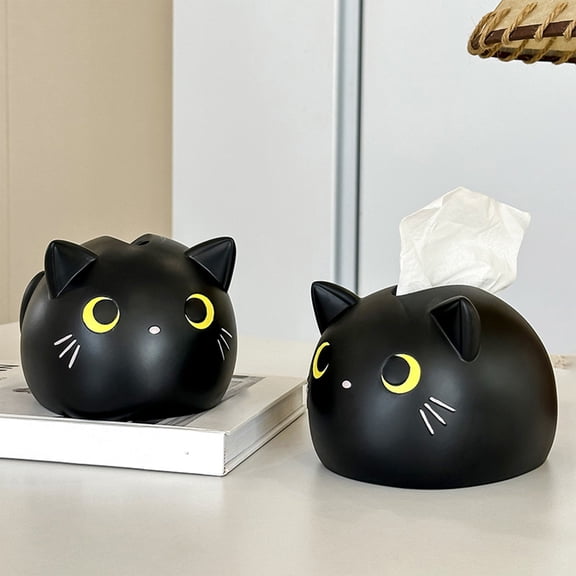 Cat Tissue Box Cover Cute Black Kitten Moon Eye Napkin Dispenser Holder for Home Living Room Bedroom Desktop Decor Creative Household Accessory