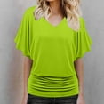 thumbnail image 2 of Lenago Fashi Casual Women Solid Short Sleeve Batwing Sleeve Blouse V-Neck Loose Tops, 2 of 6
