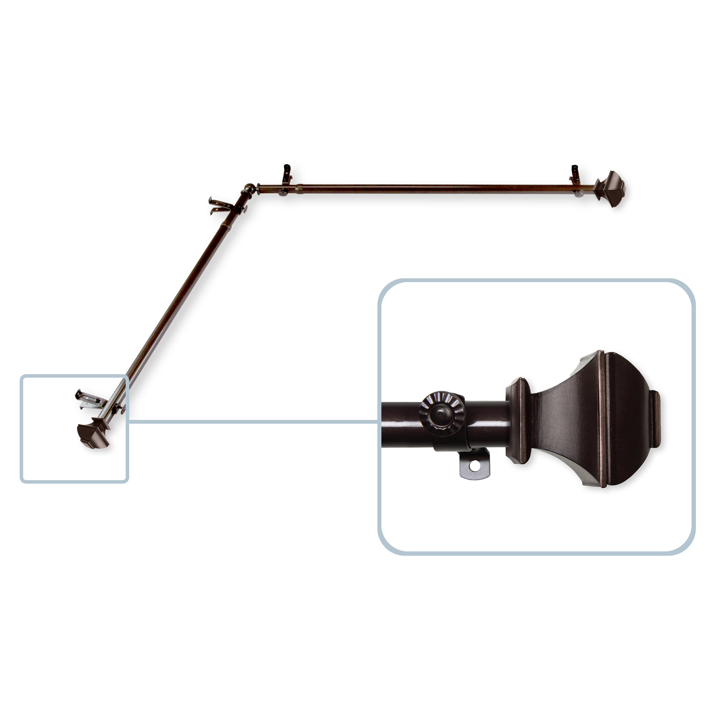 Vicky Corner Window Curtain Rod 13/16 inch dia. 120-170" - Cocoa