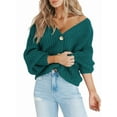 thumbnail image 2 of Women'S Chunky Knit Open Front Sweater Long Sleeve Button Loose Short Cardigan Outerwear Coats Green XL, 2 of 6