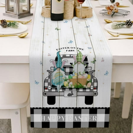 

Cotton Linen Table Runner Easter Egg Bunny Ears Carrot Egg Dresser Scarf Table Runner For Garden Wedding Party Dinner Easter Decoration 13X74 Inches