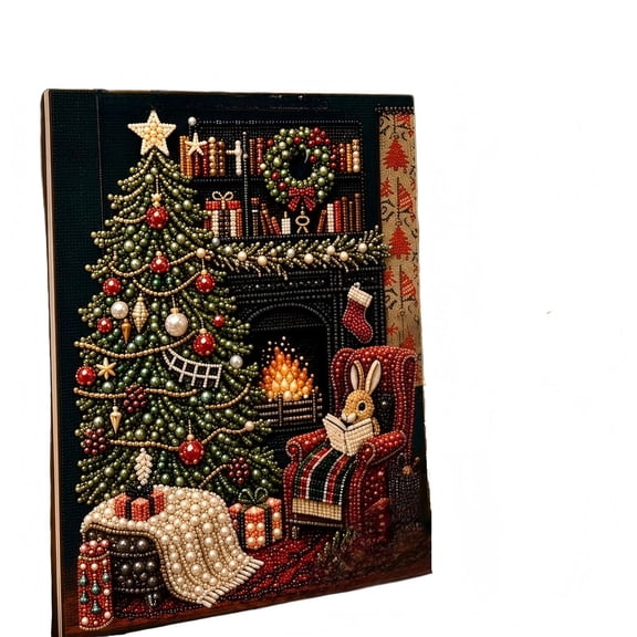 Christmas Pearl Diamond Painting Kit with Santa Reindeer Scenery, DIY Special Shaped Pearl Art Set with Tools, Festive Canvas Craft Supplies for Family Holiday Activity & Wall Decor Gift