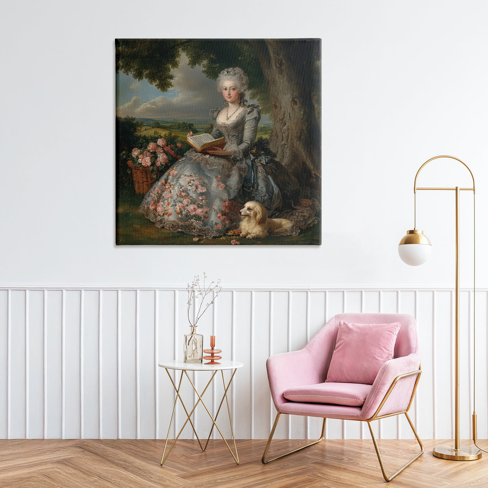 Stupell Industries Reading Rococo Lady with Dog Canvas Wall Art, design by The Wands Want