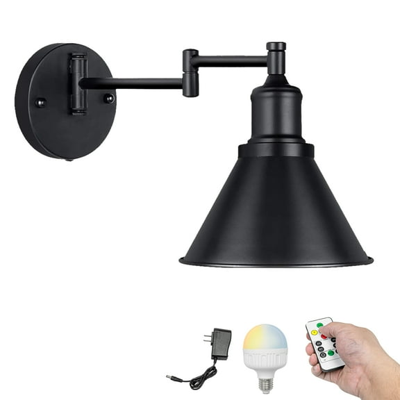 Kiven Battery Operated Wall Sconces, Modern Wall Lights with Rechargeable LED bulb and Iron Shade,Dimmable,Timing（1 Light）