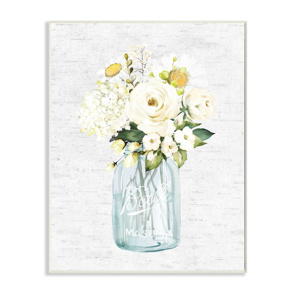 Stupell Industries Quaint Spring Floral Bouquet in Simple Blue Jar Wall ...