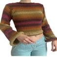 thumbnail image 1 of Femmes Pull Crop Top Y2k Tricot au Crochet Pull-Over à Manches Longues, 1 of 6
