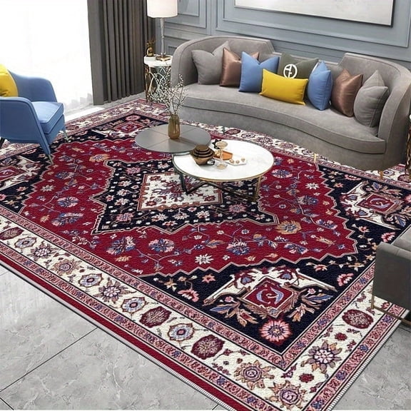 1PC Floral Patterned Area Rug Partial Carpet, Lightweight Washable Easy-to-Clean Carpet Mat Festival Gift, Suitable for Living Room, Bedroom, Dining Room, Office, Hallway, Room Accessones