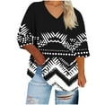 thumbnail image 4 of Shirts for Women 3/4 Sleeve Printed V-neck T-shirt Plus Size Loose Top Black,Womens Tops, 4 of 5