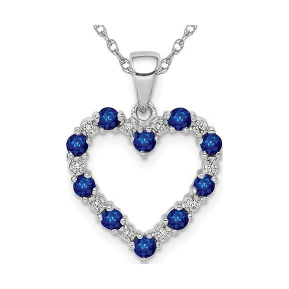 1/3 Carat (Ctw) Natural Blue Sapphire and Accent Diamond Heart Pendant Necklace in 14K White Gold with Chain