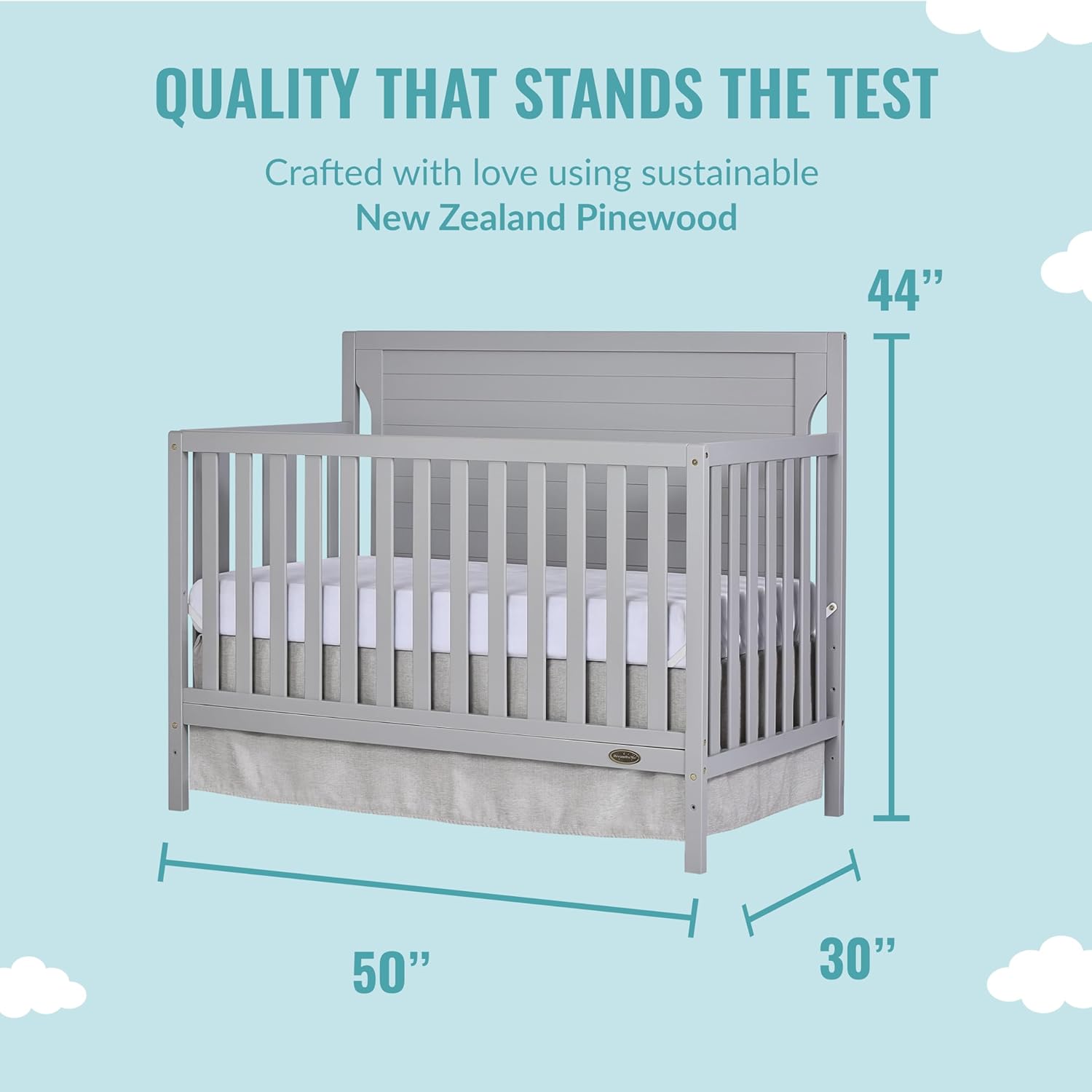 Dream On Me Cape Cod 5-In-1 Convertible Crib In Pebble Grey, Greenguard Gold And JPMA Certified, Built Of Sustainable New Zealand Pinewood, 3 Mattress Height Positions Pebble Grey Inch (Pack of 1) - image 3 of 8
