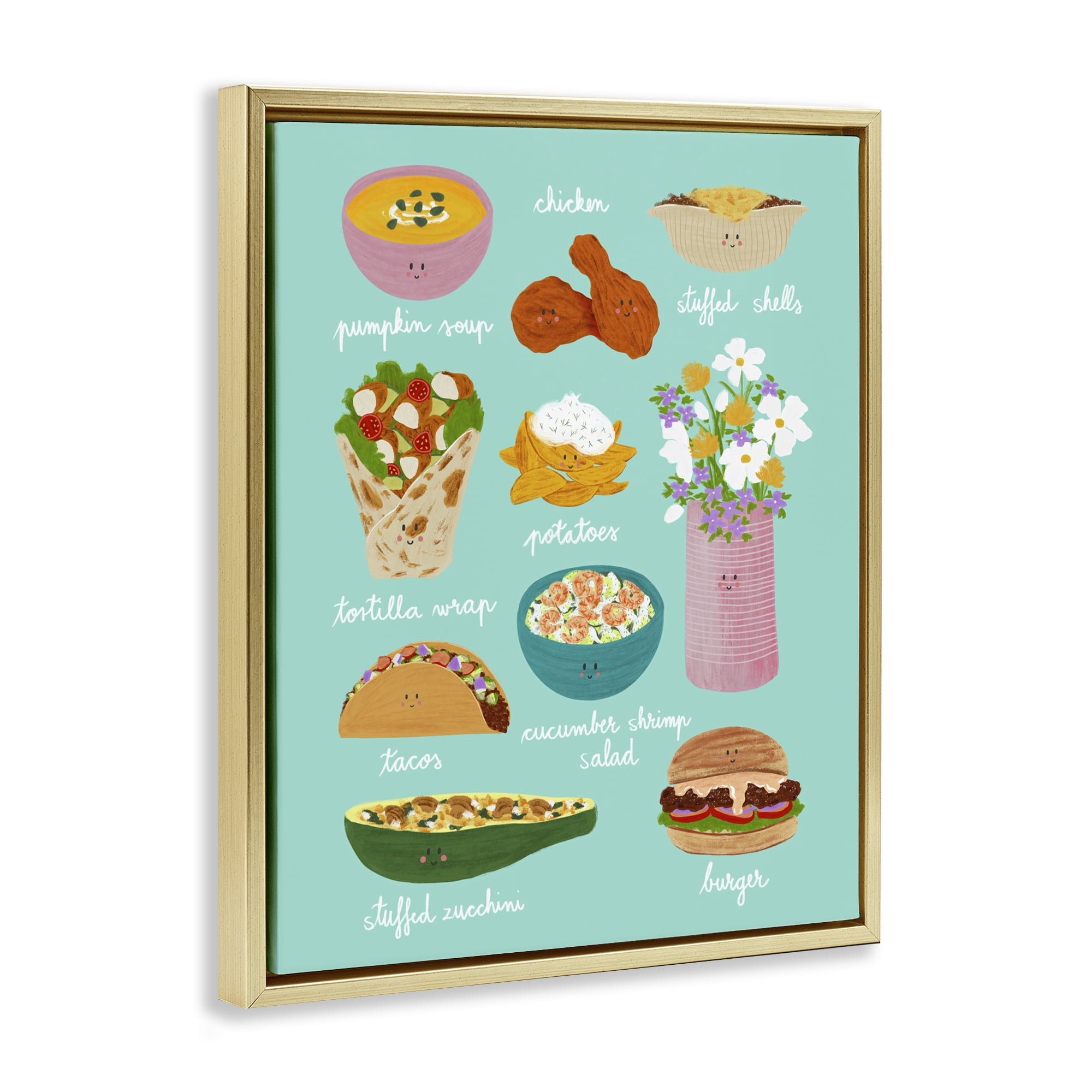 Stupell Industries Gourmet Lunch Food Collection Gold Framed Floater Canvas Wall Art, design by Metka Hiti