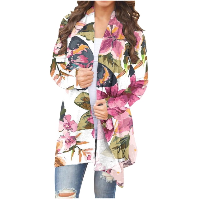 Cardigan Léger Cardigan à Manches Longues Imprimé Floral pour Femmes en Liquidation
