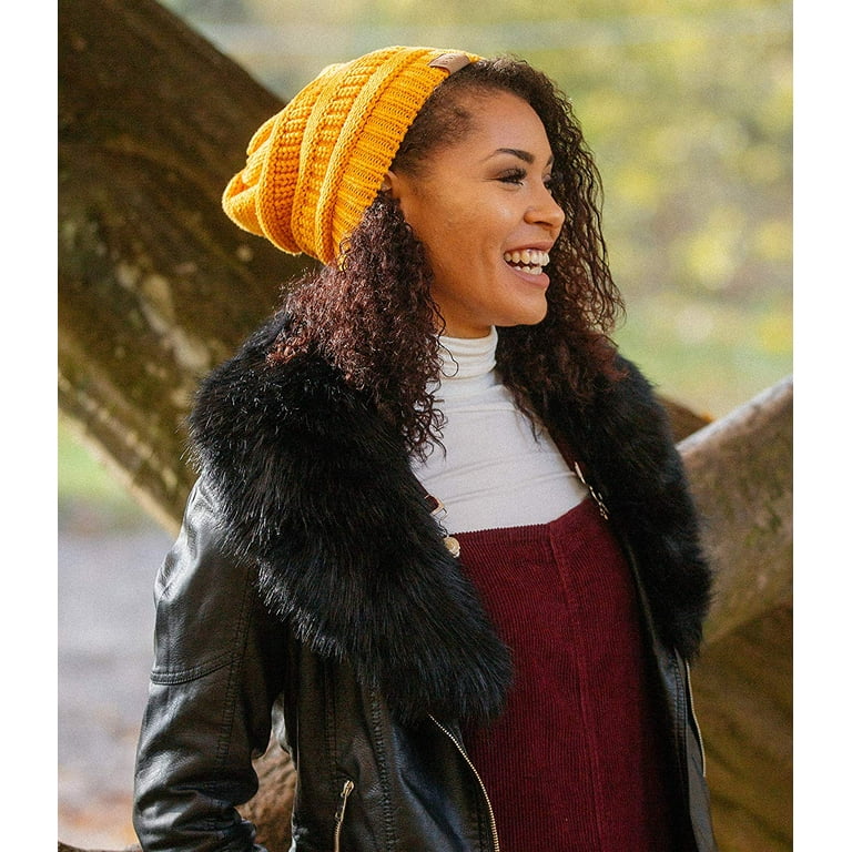Beautifully Warm Women’s Winter Hat | Slouchy Beanie Satin Lined Hat for  Women (Mustard)