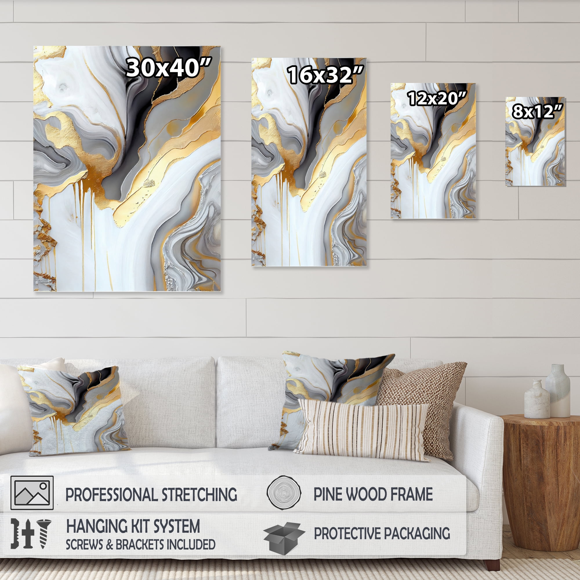 Designart White And Gold Marble Abstract II Canvas Wall Art