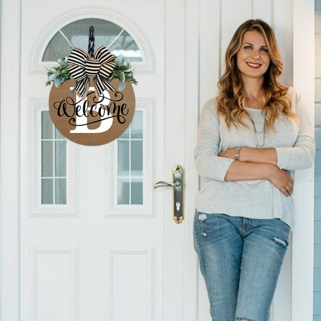 fheaev Last Name Year Round Front Door Wreath Decorative Hanging Plaques In Front Of The Door