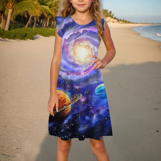 LOVZFMLL Robe d'Été Sans Manches pour Filles Tout-Petits Imprimé Graphique Vêtements pour Enfants