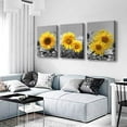 thumbnail image 3 of Sunflower Wall Art for Living Room Black White Flowers Wall Decor Yellow Floral Canvas Prints Painting Wood Frame with Hook Decorative Botanical Blossom Picture Artwork in 3 Panels 12×16 Inches, 3 of 6