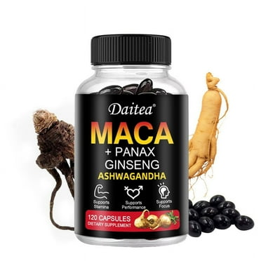 Maca Root Capsules 10, 000mg Korean Panax Ginseng 2200mg Ashwagandha 800mg, Black Red Yellow Maca Root Supports Energy - 120 Softgels