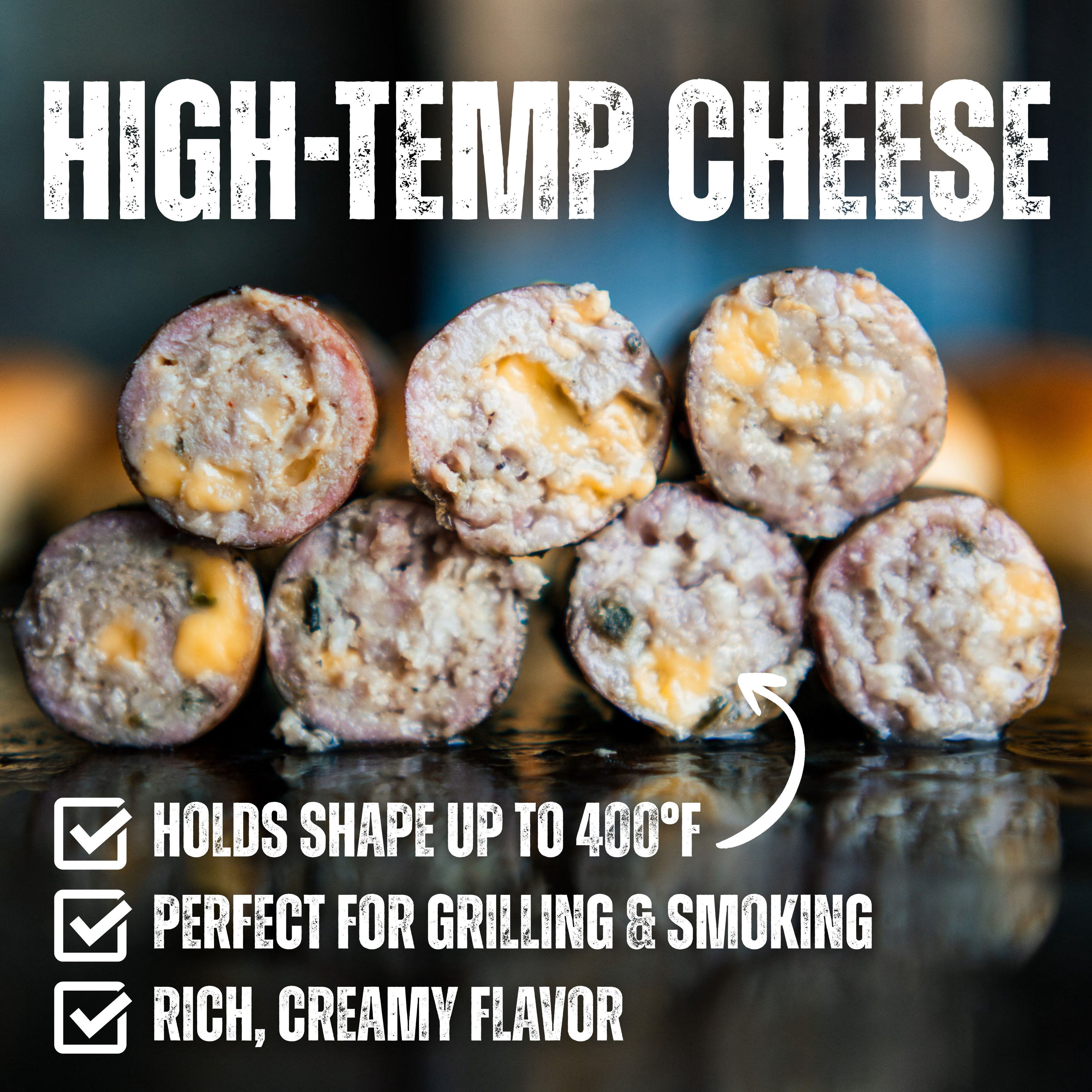 The Bearded Butchers High-Temp Cheddar Cheese, 1 lb Bag, 1/4-inch Cubes, Shelf-Stable, 400°F High Temp, for Sausage, Brats, Snack Sticks, Burgers