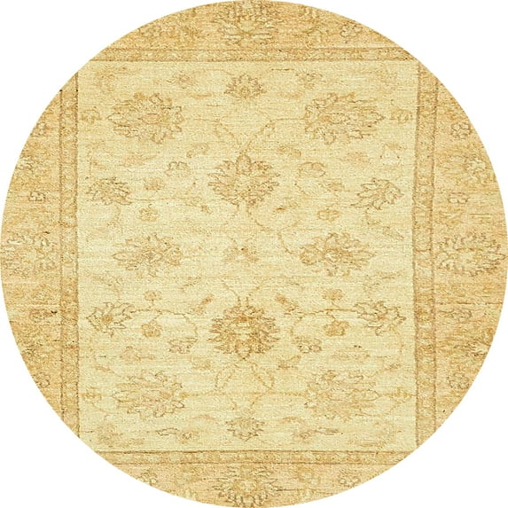 Ahgly Company Machine Washable Indoor Round Abstract Mustard Yellow Area Rugs, 3' Round