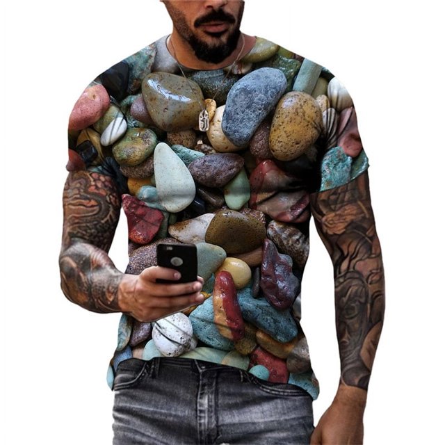 Mode Hip Hop Parodie T-shirt Graphique Imprimé 3D Galet Tendance Décontractée pour Hommes Col Rond Manches Courtes Qualité