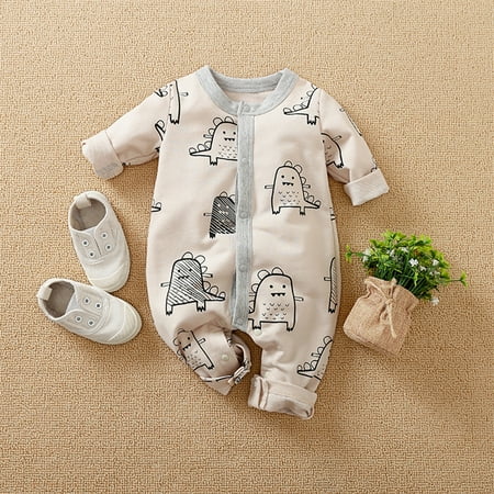 

0-18M Newborn Infant Baby Boy Girls Long Sleeve Romper Bodysuit Clothes One-piece Outfit - Beige Dinosaur