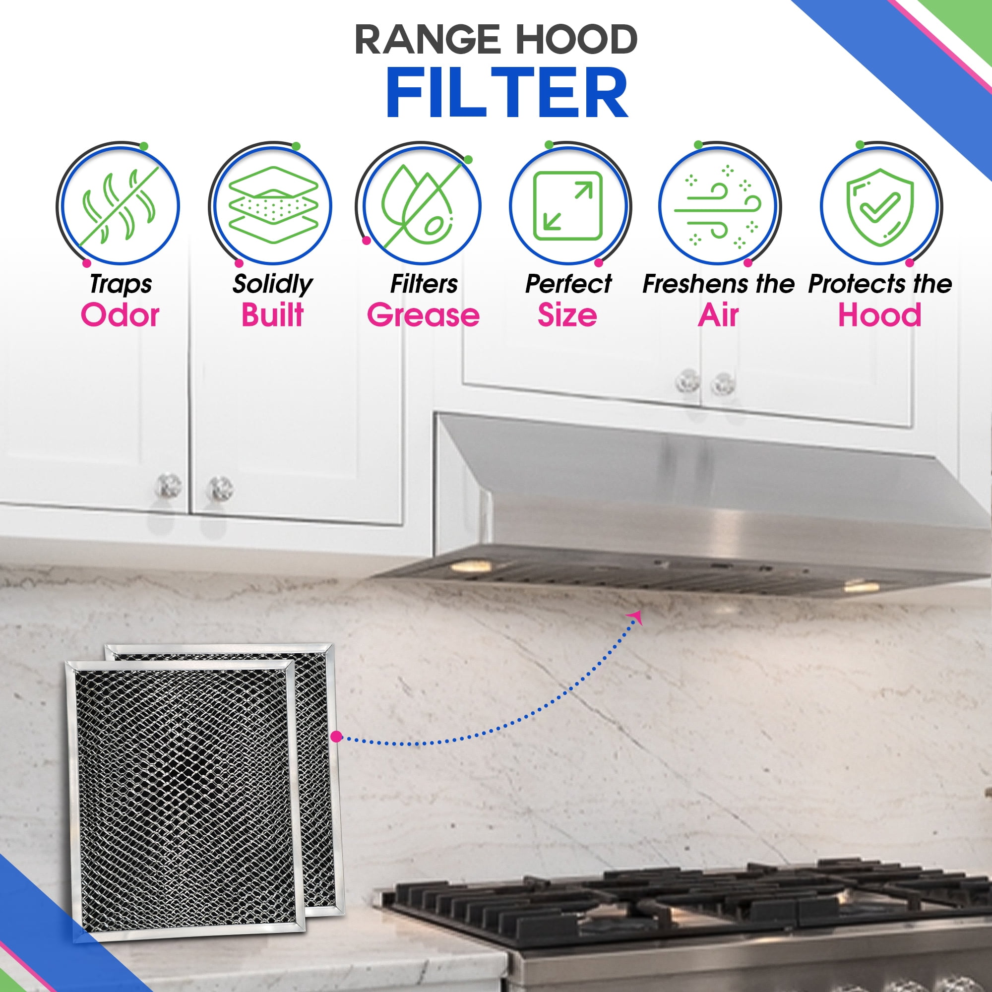 Range Hood Filter Replacement 10.5" x 8.8" for 41F 97007696 Broan Charcoal Grease Filter Combo - Ductless Hood Filter - Metal Mesh Screen Filters Grease and Carbon Freshens Kitchen Air (2-Pack)