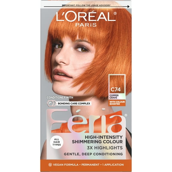 L'Oreal Paris Feria Permanent Hair Color, C74 Copper Crave, Up to 40 Percent Stronger Hair, 1 Kit
