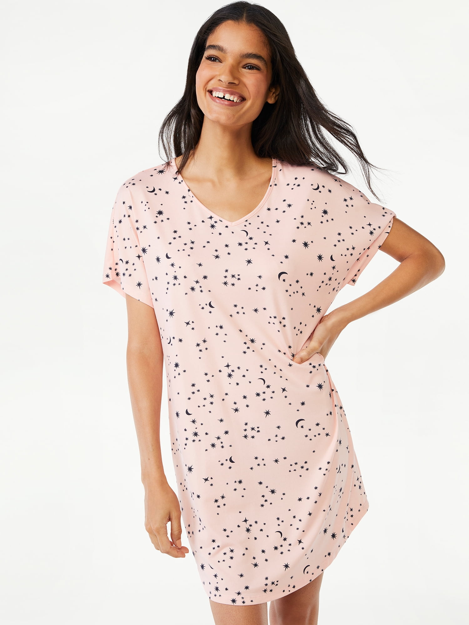 Joyspun Women's Star Print Sleep Shirt, Sizes up to 3X