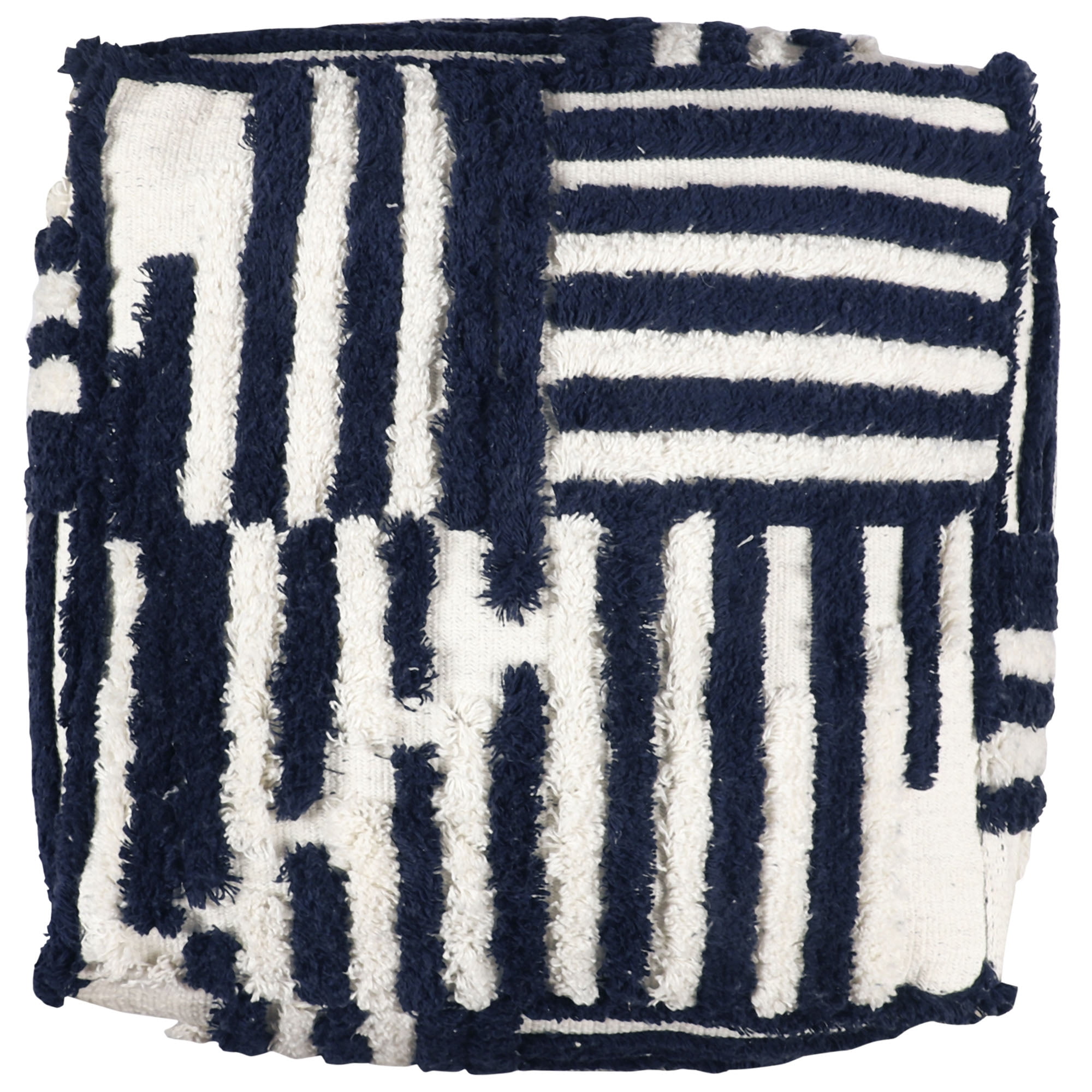 Stacy Garcia Square Geometric Over-tufted Cotton Medium-Sized Indoor Pouf, 18"x18"x18"