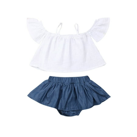 

Baby Girls Clothes Set Off Shoulder Ruffle Flying Sleeve Tops Elastic Waist Short Pants for Summer