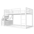 thumbnail image 6 of UHOMEPRO Twin over Twin Metal Bunk Bed with Storage Shelves and Drawers, LED Lights, Guardrails and Ladder, No Box Spring Needed for Boys Girls, White, 6 of 6