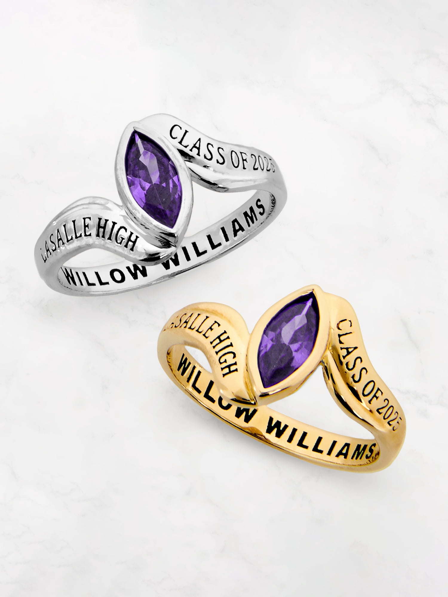 Order Now for 2025 Graduation, Freestyle Women's Bypass Marquise Birthstone Fashion Class Ring Sterling Silver, Personalized, High School or College