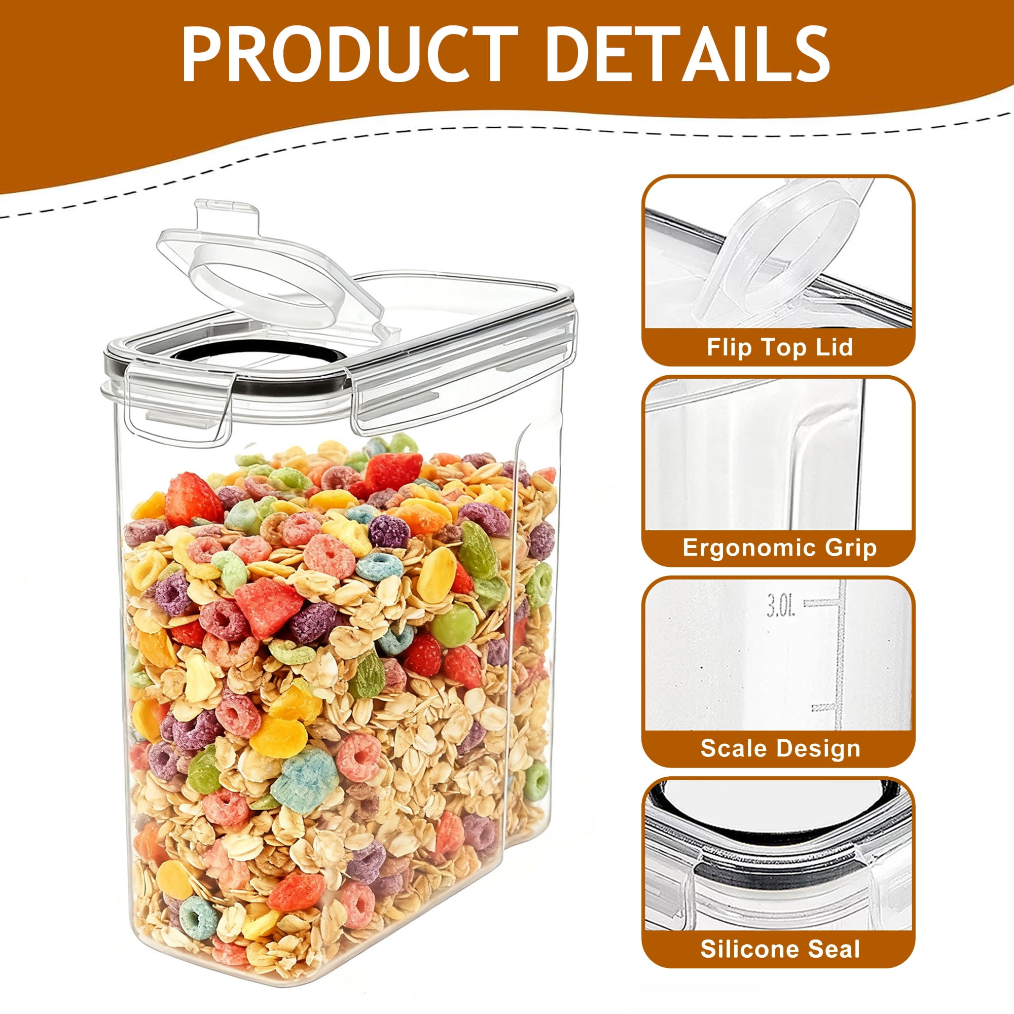 GARITIN Cereal Container, Airtight Food Storage Containers, Plastic Cereal Storage Containers with Lids, Cereal Dispenser Keeper for Dry Food, Kitchen Pantry Organization Containers, 135 fl oz