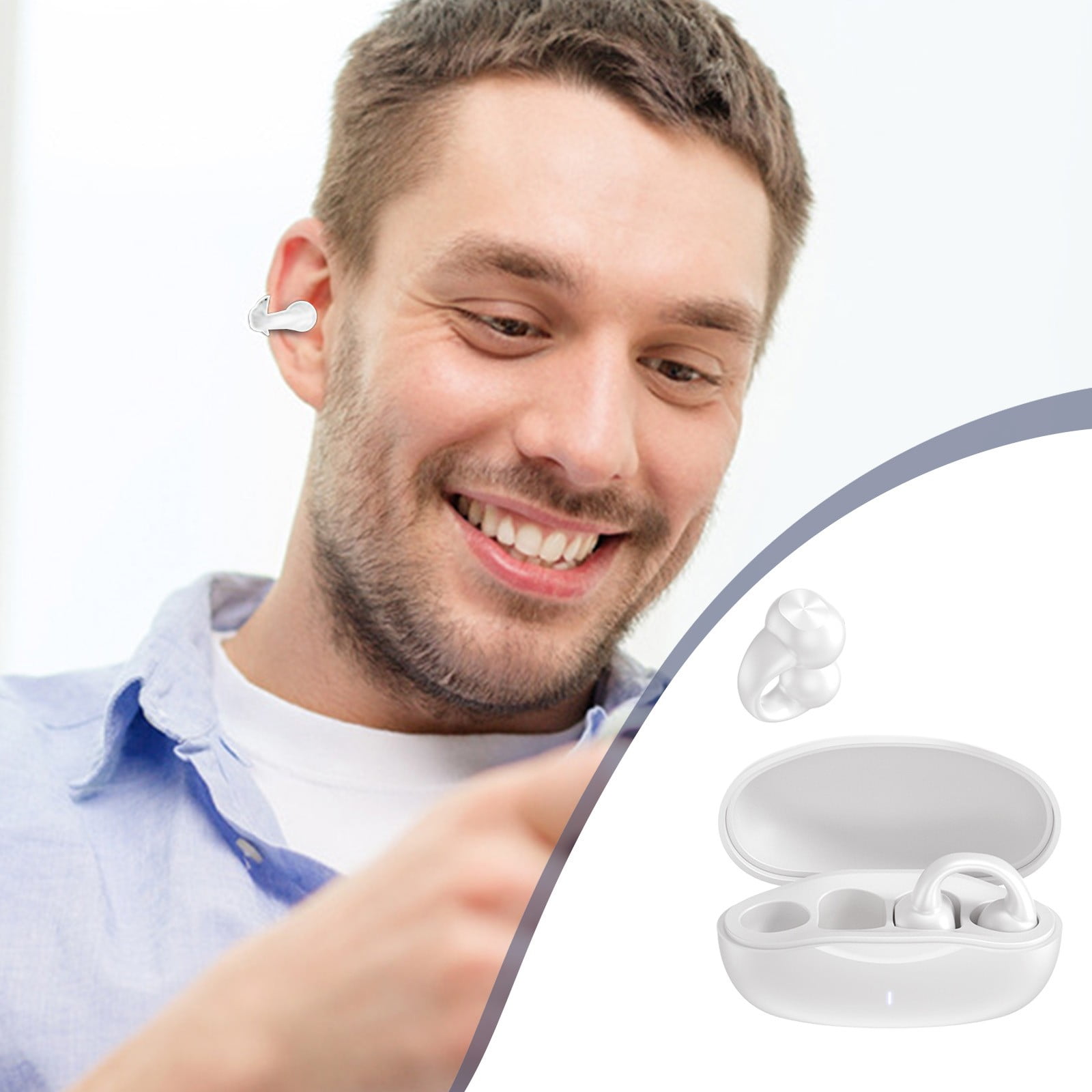 Weloille Earring Wireless Earbuds Bluetooth 5.3 Long Duration Playback Open Ear Headphones For Men,Women,and Kids-Black