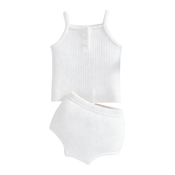 KyCheLot Toddler Baby Girls Casual Outfits Summer Knit Spaghetti Strap Cami Tops and Shorts Clothes 6Months-6Years