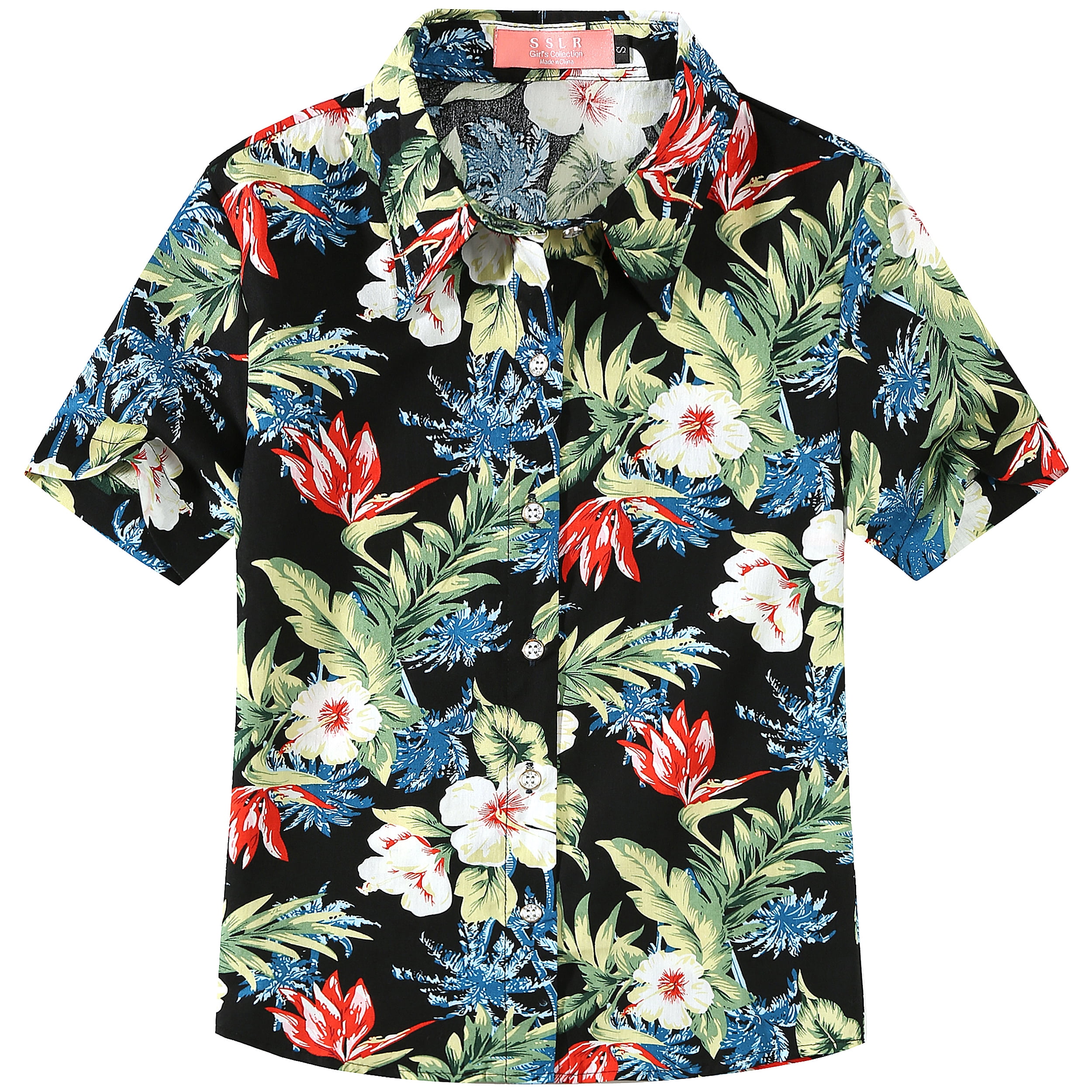 Sslr Youth Big Girls Hawaiian Shirt Casual Short Sleeve Button Down Shirt