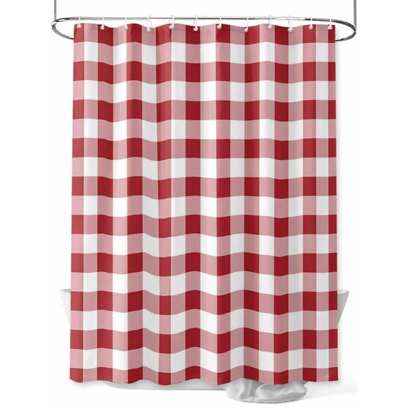 Red White Shower Curtain, Buffalo Plaid Waterproof Shower Curtain Set with 12 Hooks Lightweight Washable Fabric Shower Curtains for Bathroom 60x72 Inches