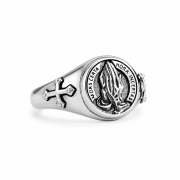 Adjustable Prayer Hands Ring for Men Women, Silver Tone Copper Cross Ring