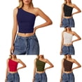 thumbnail image 3 of DuoJiaJ Womens Off Shoulder Top, Sleeveless Solid Color Crop Tank Green XS, 3 of 6