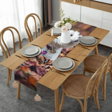 

Westie Bokeh West Highland White Terrier Dogs Table Runner Imitation Linen Table Runner With Khaki Tassels For Party And Dining Room 14 x 60
