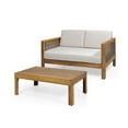 thumbnail image 2 of Miekor Furniture Outdoor Acacia Wood and Wicker Loveseat and Coffee Table Set with Cushions, Teak & Beige 16586, 2 of 16