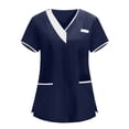 thumbnail image 6 of Scrubs for Women Short Sleeve V Neck Soft Stretch Scrub Top and Straight Leg Scrub Pants Medical Nursing Uniform Wrinkle-Resistant Workwear Navy S, 6 of 7