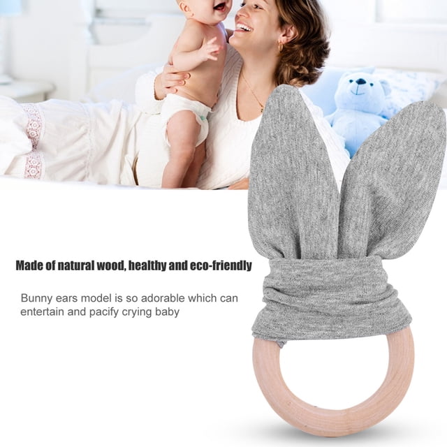 Mordedor Bebé Infantil Anillo De Dentición De Madera Natural Conejo Azul Agua ANGGREK