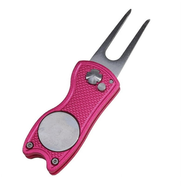 1pc Foldable Golf Divot Repair Tool with Golf Ball Tool Pitch Groove Cleaner Golf Accessories Putting Green Fork Training Aids Pink
