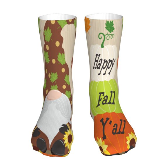 KLL Gnome Happy Fall Print Womens Crew Socks Athletic Middle Tube Long Socks Novelty Socks Gifts For Men