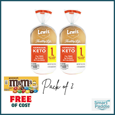 Lewis Bake Shop Healthy Life Keto Hawaiian Burger Buns, 7.5 oz, 4 Count Pack of 2 And Get 1 Free M&M's