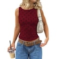 thumbnail image 2 of Women Y2K Tops Polka Dot Shirt Sleeveless Vintage Camisole Crew Neck Crop Tops Going Out Streetwear Wine Red S, 2 of 9